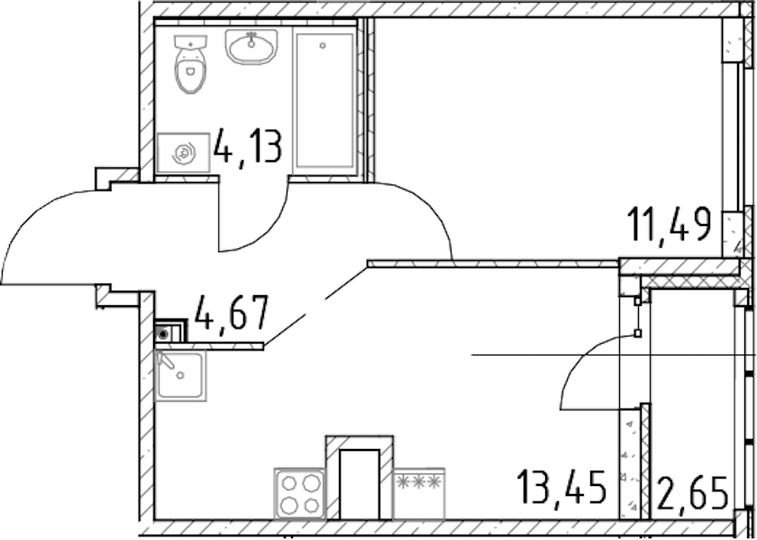 1-комнатная квартира 33.74 м², 6/23 эт., ЖК «Город Первых»
